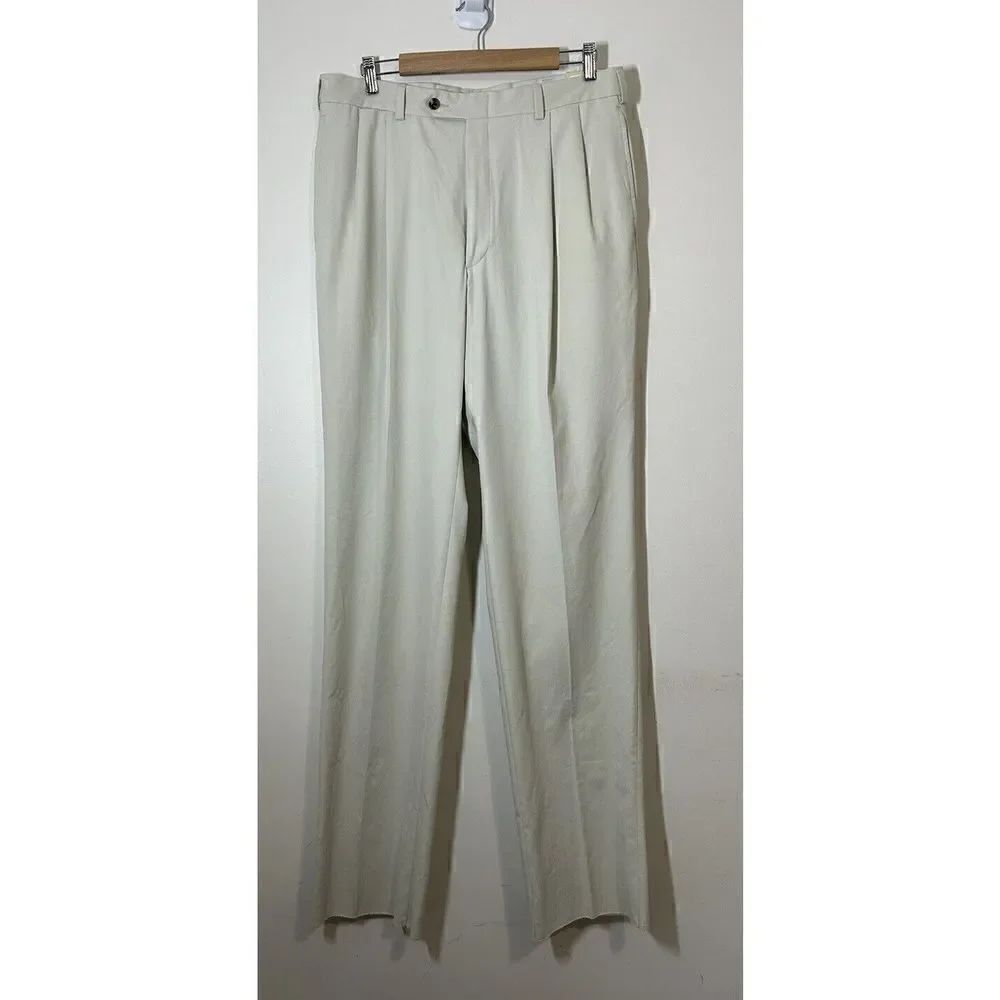 Charleston Khakis Chinos Men's Size 34 Regular Beige Raw Hem